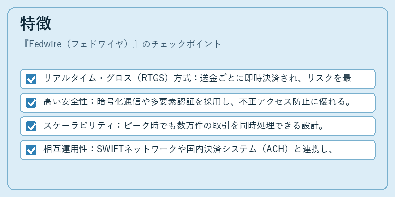 特徴（Fedwire（フェドワイヤ））の図解