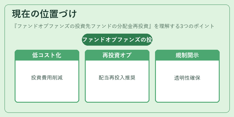 現在の位置づけ（ファンドオブファンズの投資先ファンドの分配金再投資）の図解