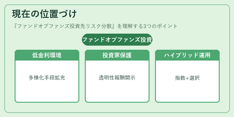 現在の位置づけ(ファンドオブファンズ投資先リスク分散)の図解