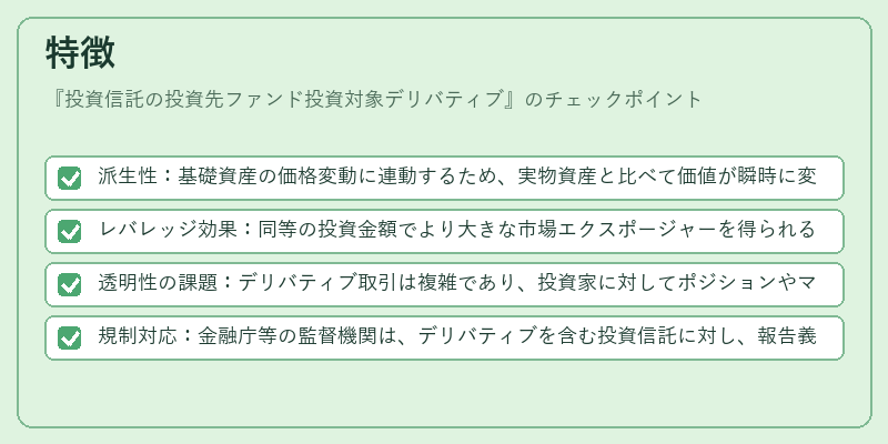 特徴（投資信託の投資先ファンド投資対象デリバティブ）の図解