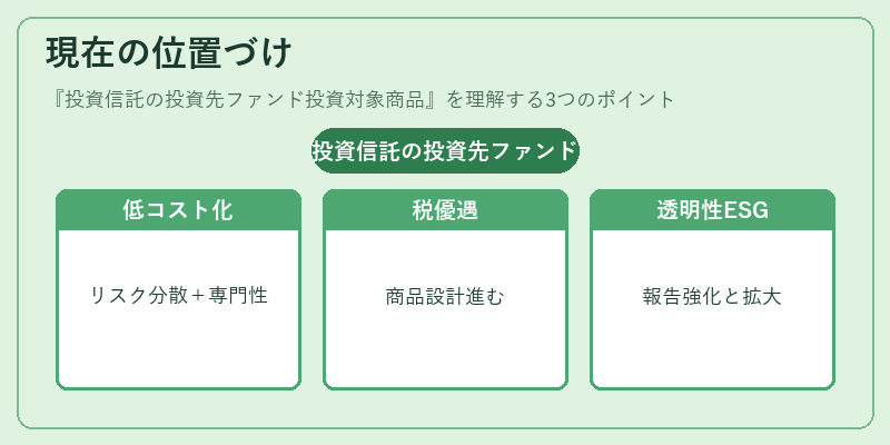 現在の位置づけ(投資信託の投資先ファンド投資対象商品)の図解