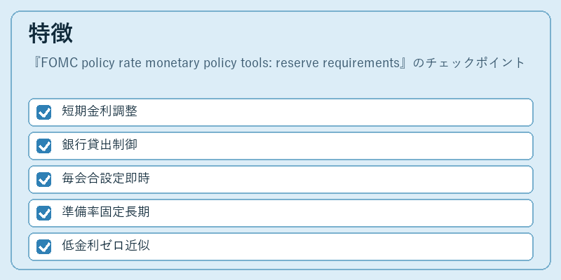 特徴（FOMC policy rate monetary policy tools: reserve requirements）の図解