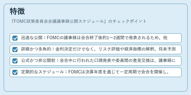 特徴(FOMC政策委員会会議議事録公開スケジュール)の図解
