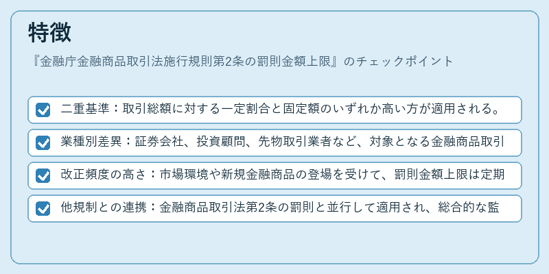 特徴（金融庁金融商品取引法施行規則第2条の罰則金額上限）の図解