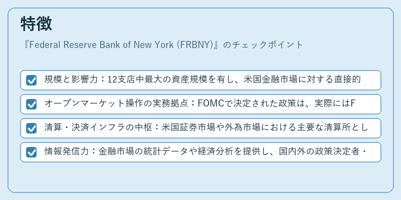 特徴（Federal Reserve Bank of New York (FRBNY)）の図解