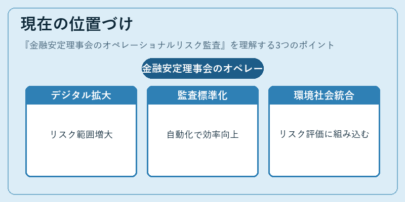 現在の位置づけ（金融安定理事会のオペレーショナルリスク監査）の図解