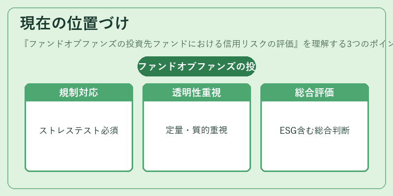 現在の位置づけ（ファンドオブファンズの投資先ファンドにおける信用リスクの評価）の図解