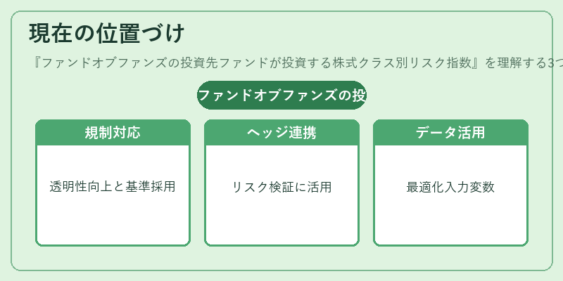 現在の位置づけ(ファンドオブファンズの投資先ファンドが投資する株式クラス別リスク指数)の図解
