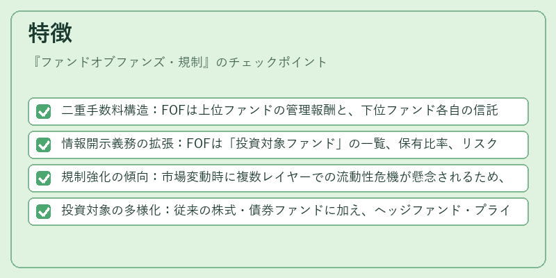 特徴（ファンドオブファンズ・規制）の図解