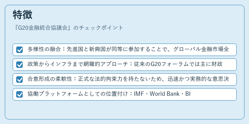 特徴(G20金融統合協議会)の図解