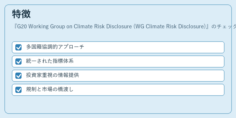 特徴（G20 Working Group on Climate Risk Disclosure (WG Climate Risk Disclosure)）の図解