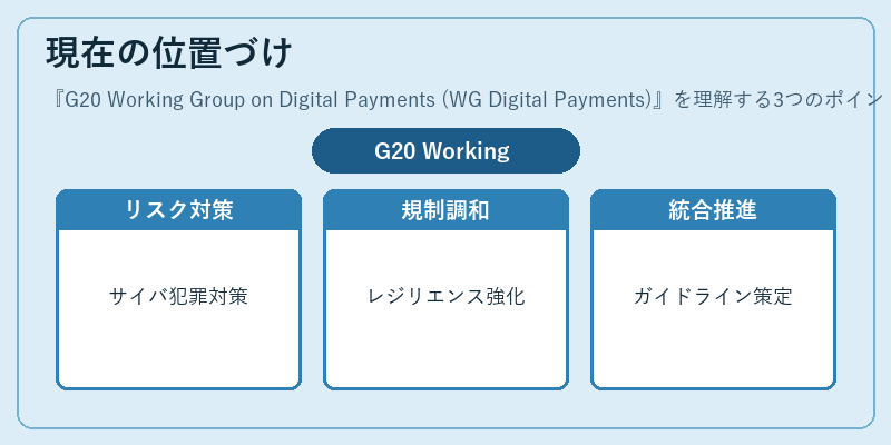 現在の位置づけ（G20 Working Group on Digital Payments (WG Digital Payments)）の図解