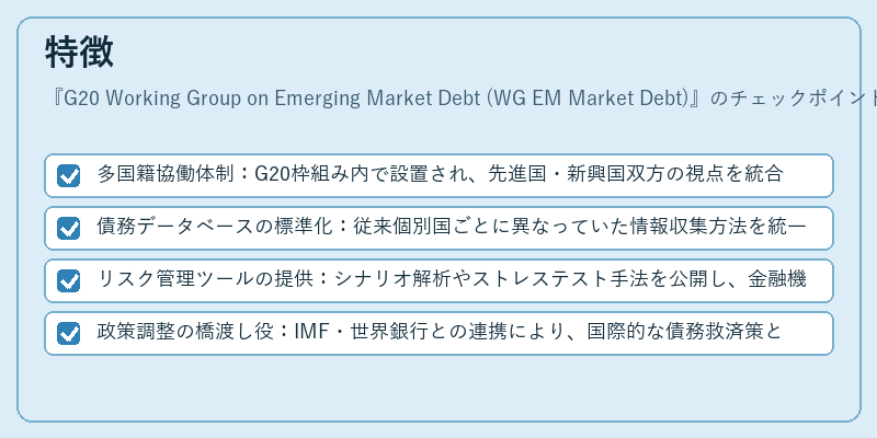 特徴(G20 Working Group on Emerging Market Debt (WG EM Market Debt))の図解