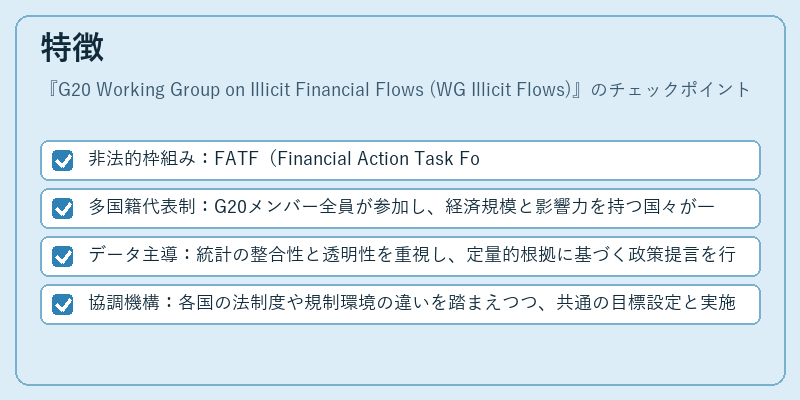 特徴（G20 Working Group on Illicit Financial Flows (WG Illicit Flows)）の図解