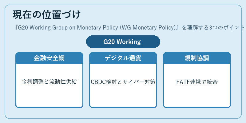 現在の位置づけ（G20 Working Group on Monetary Policy (WG Monetary Policy)）の図解