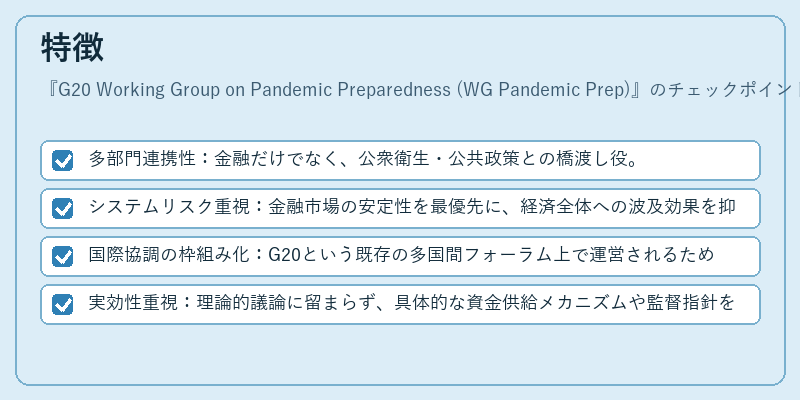 特徴(G20 Working Group on Pandemic Preparedness (WG Pandemic Prep))の図解