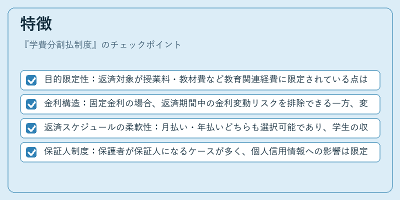 特徴（学費分割払制度）の図解