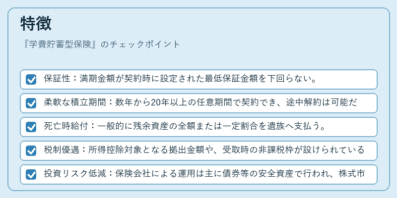 特徴（学費貯蓄型保険）の図解