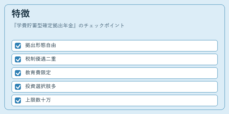 特徴（学費貯蓄型確定拠出年金）の図解