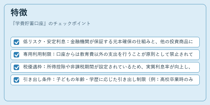 特徴（学費貯蓄口座）の図解