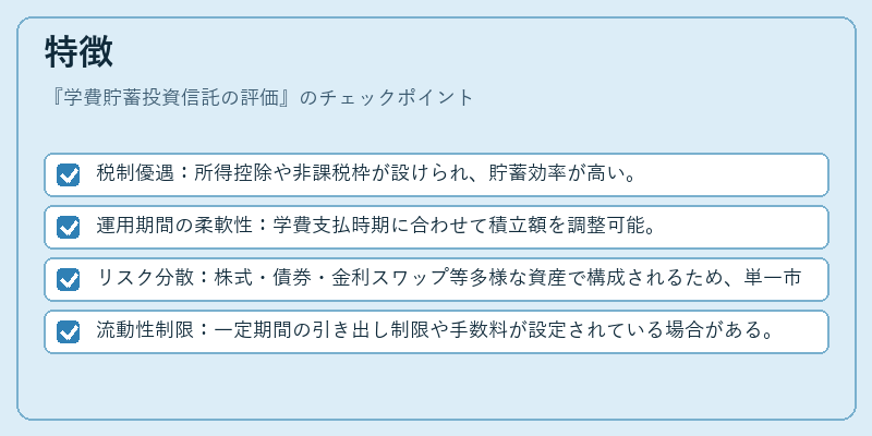 特徴（学費貯蓄投資信託の評価）の図解