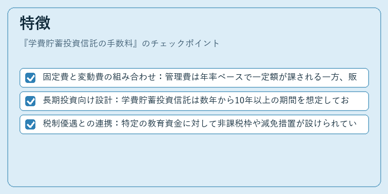 特徴（学費貯蓄投資信託の手数料）の図解