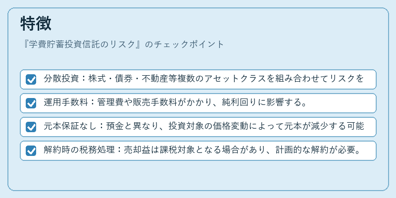 特徴（学費貯蓄投資信託のリスク）の図解