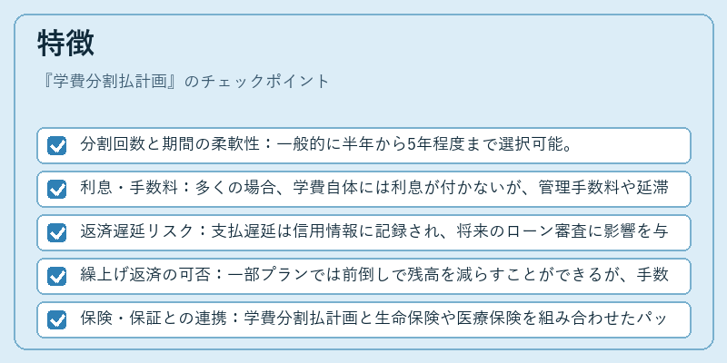 特徴（学費分割払計画）の図解