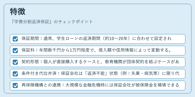 特徴（学費分割返済保証）の図解
