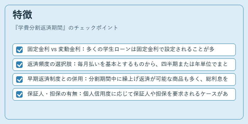 特徴（学費分割返済期間）の図解