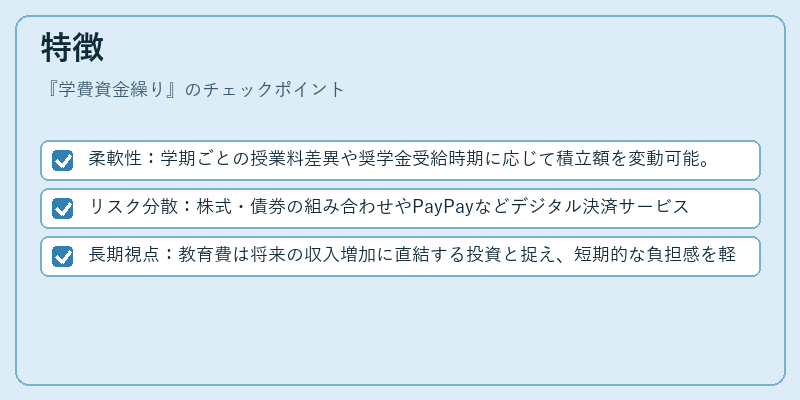 特徴（学費資金繰り）の図解