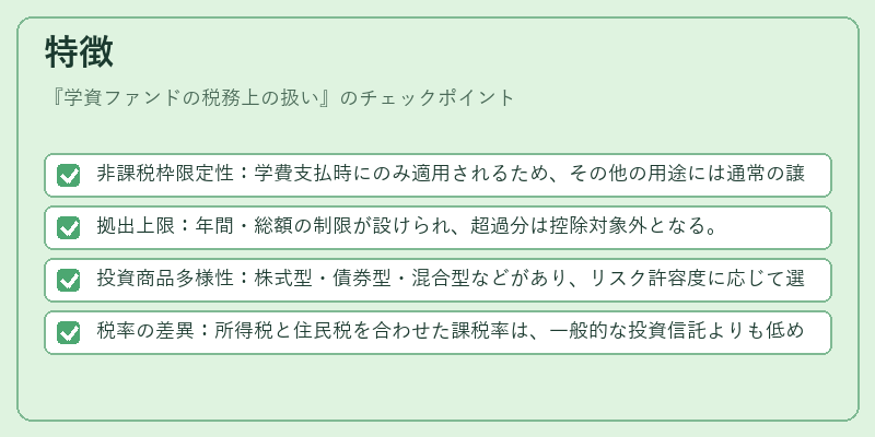 特徴(学資ファンドの税務上の扱い)の図解