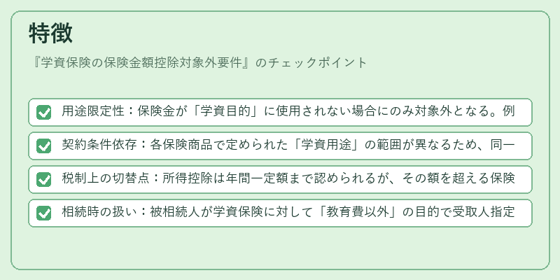 特徴（学資保険の保険金額控除対象外要件）の図解