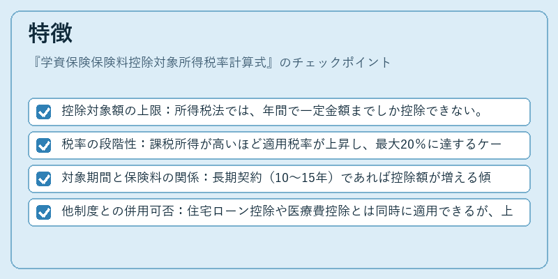 特徴（学資保険保険料控除対象所得税率計算式）の図解