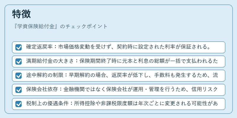 特徴（学資保険給付金）の図解
