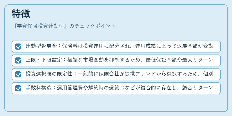 特徴（学資保険投資連動型）の図解