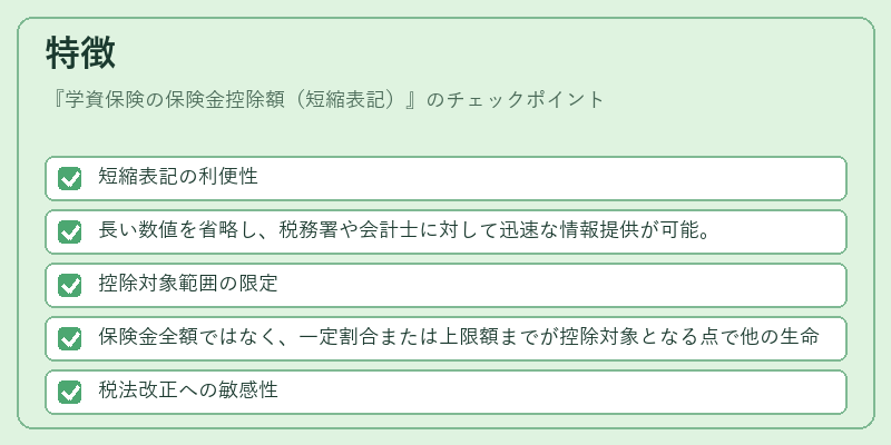 特徴(学資保険の保険金控除額(短縮表記))の図解
