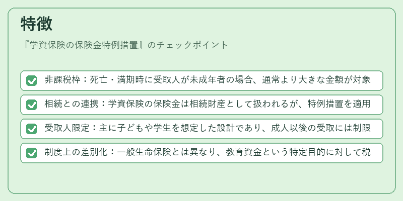 特徴（学資保険の保険金特例措置）の図解