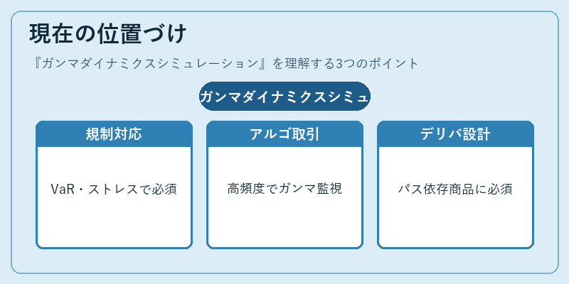 現在の位置づけ（ガンマダイナミクスシミュレーション）の図解