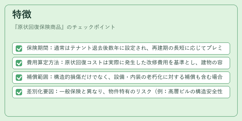 特徴（原状回復保険商品）の図解