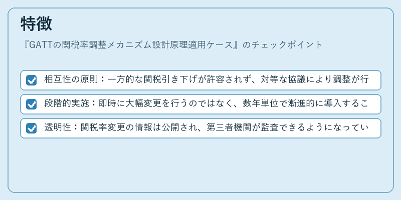 特徴（GATTの関税率調整メカニズム設計原理適用ケース）の図解