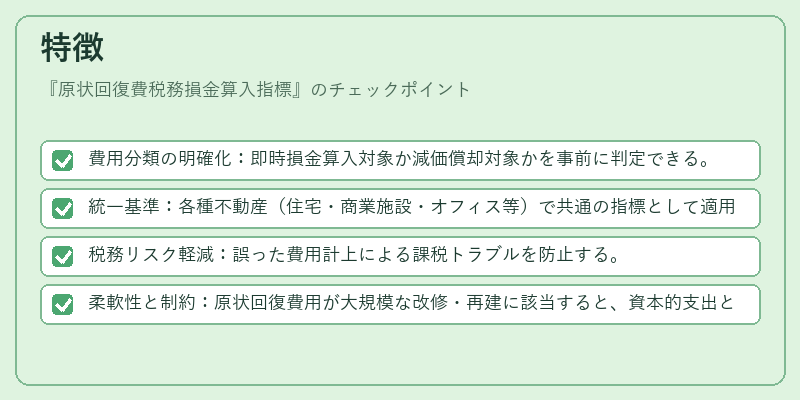 特徴（原状回復費税務損金算入指標）の図解