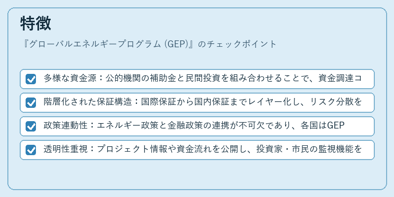 特徴（グローバルエネルギープログラム (GEP)）の図解