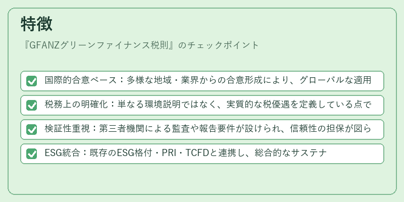 特徴（GFANZグリーンファイナンス税則）の図解