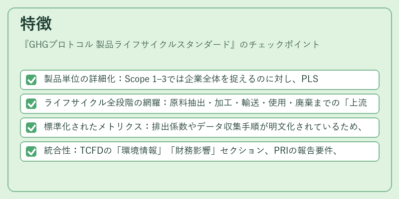 特徴（GHGプロトコル 製品ライフサイクルスタンダード）の図解