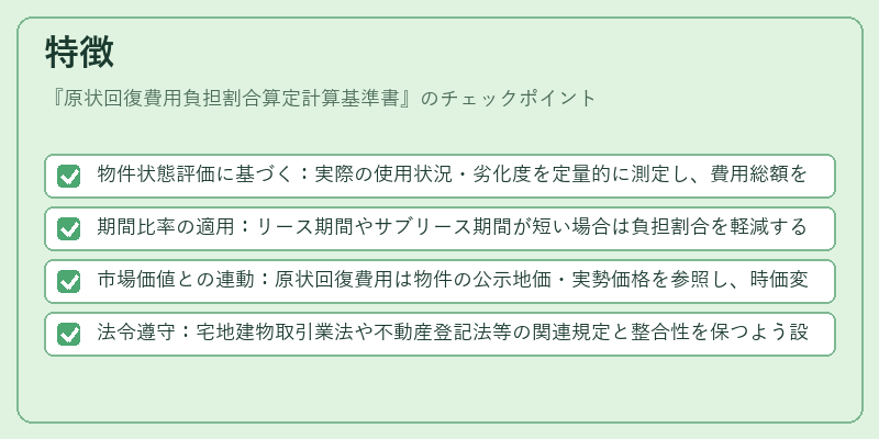 特徴（原状回復費用負担割合算定計算基準書）の図解