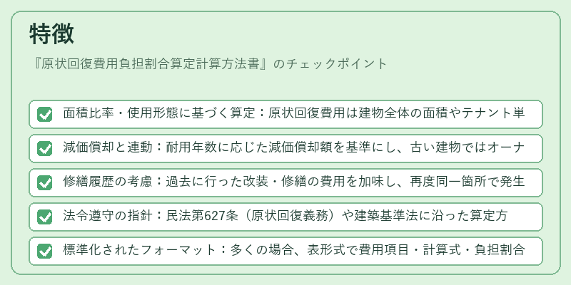 特徴（原状回復費用負担割合算定計算方法書）の図解