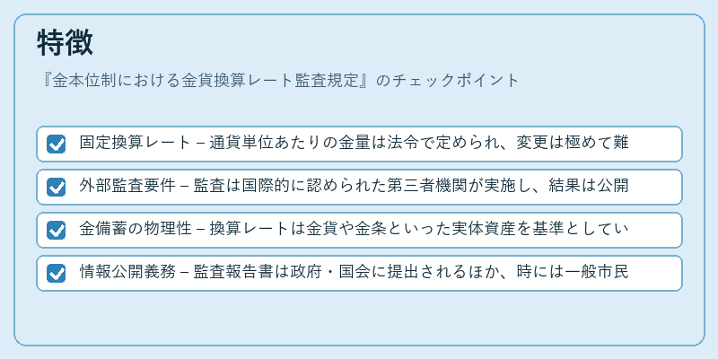 特徴（金本位制における金貨換算レート監査規定）の図解