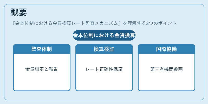 概要（金本位制における金貨換算レート監査メカニズム）の図解