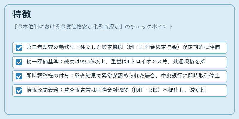 特徴（金本位制における金貨価格安定化監査規定）の図解